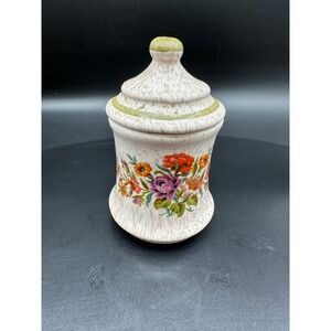 Vintage Ceramic Jar With Lid Cross Stitch Floral Canister Speckledr 1970's